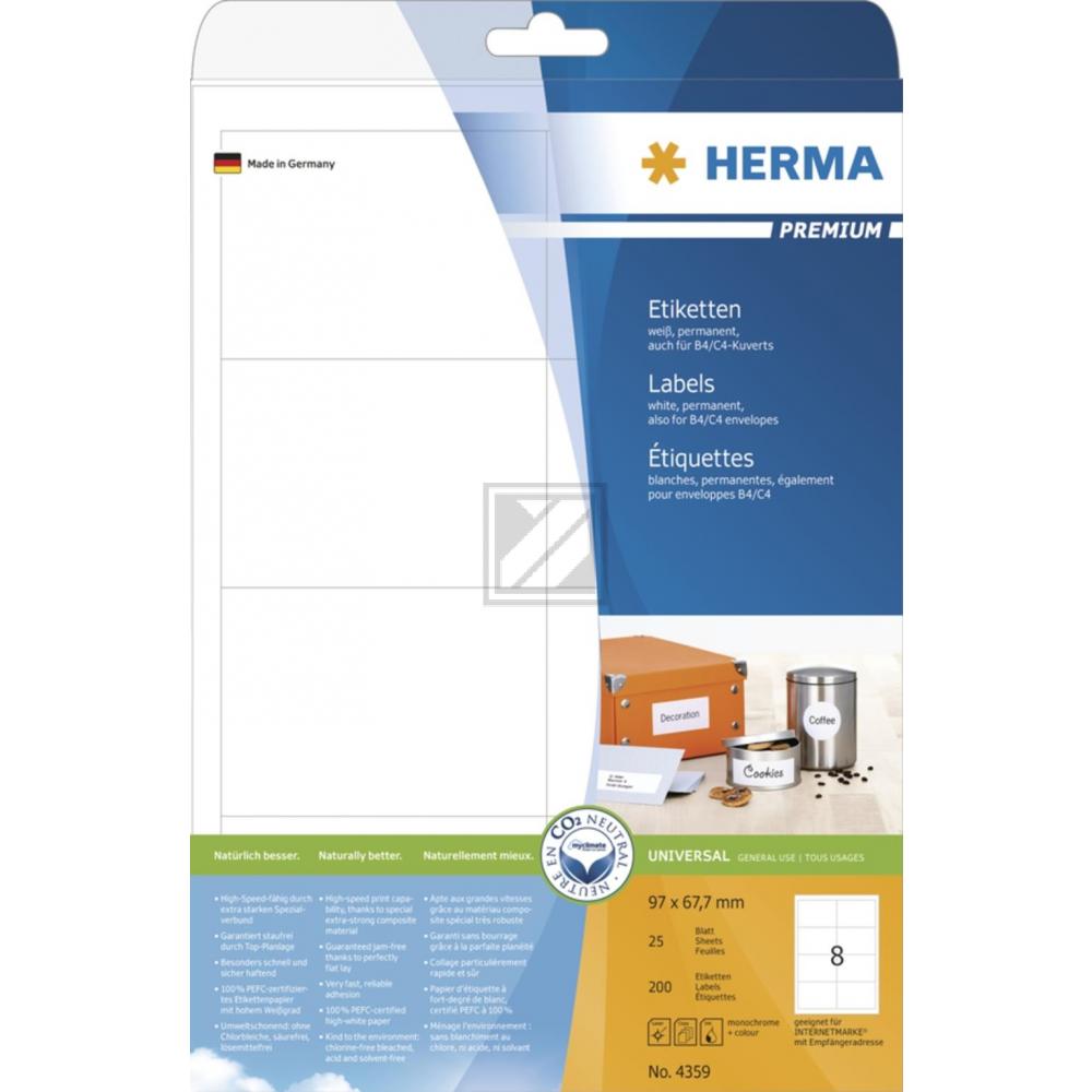 Herma Etiketten A4 weiß 97 x 67,7 mm Papier matt Inh.200 25 Blatt