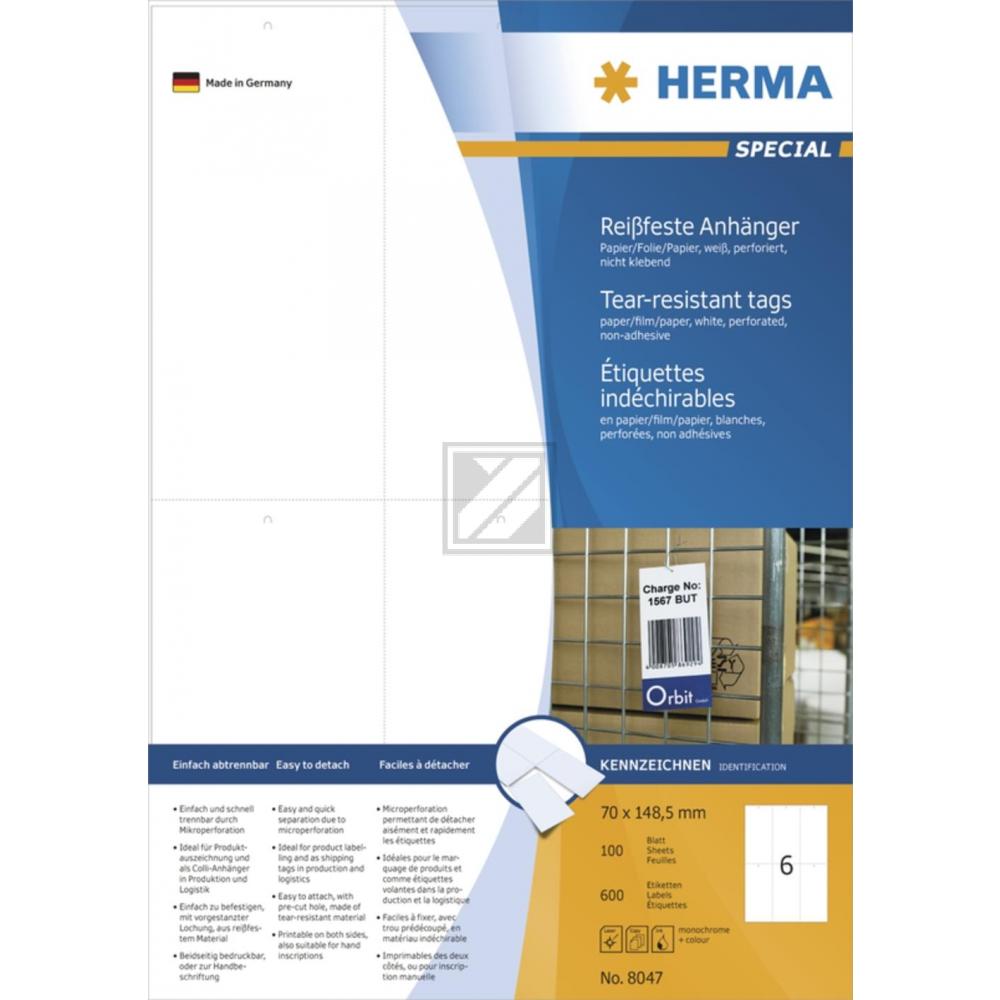 Herma Anhänger A4 weiß stabil 70 x 148,5 mm Papier/Folie/Pap. Inh.600 nicht klebend perforiert