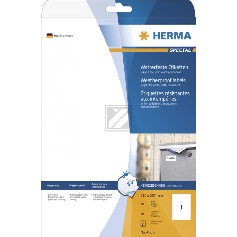 Herma Inkjet Etiketten A4 weiß 210 x 297 mm Folie matt Inh.10 wetterfest
