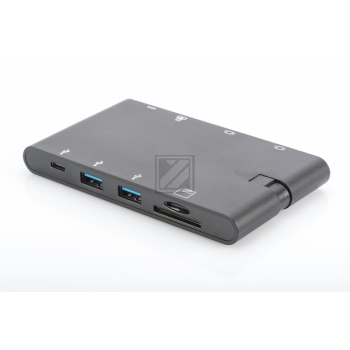DIGITUS Universal Travel Docking Station USB 3.1 Type C 4K HDMI VGA 2x USB-C 2x USB3.0 RJ45 MicroSD SD/MMC schwarz
