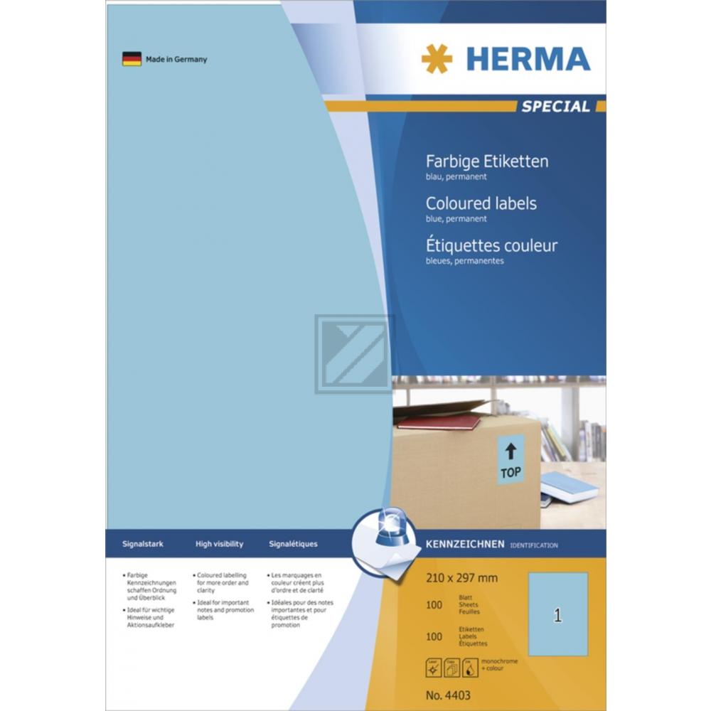 Herma Etiketten A4 blau 210 x 297 mm Papier matt Inh.100