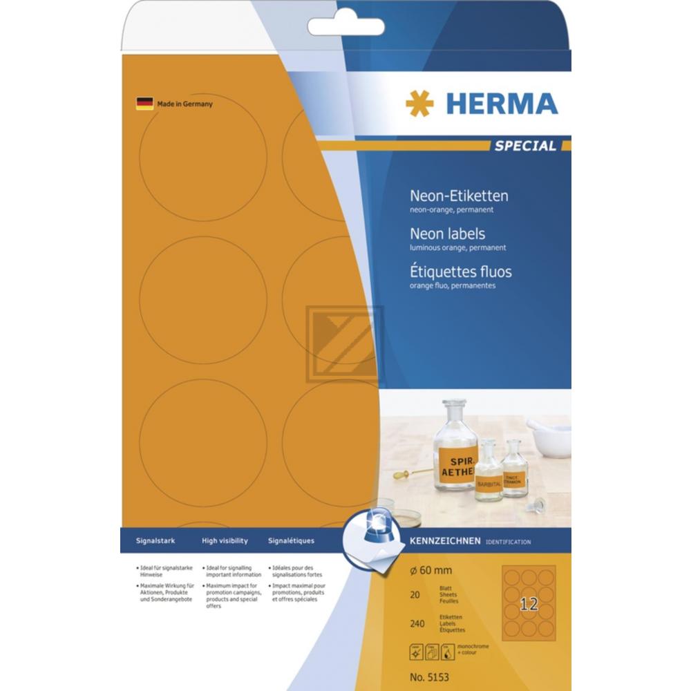 Herma Etikett A4 neon-orange ø 60 mm Papier matt Inh.240