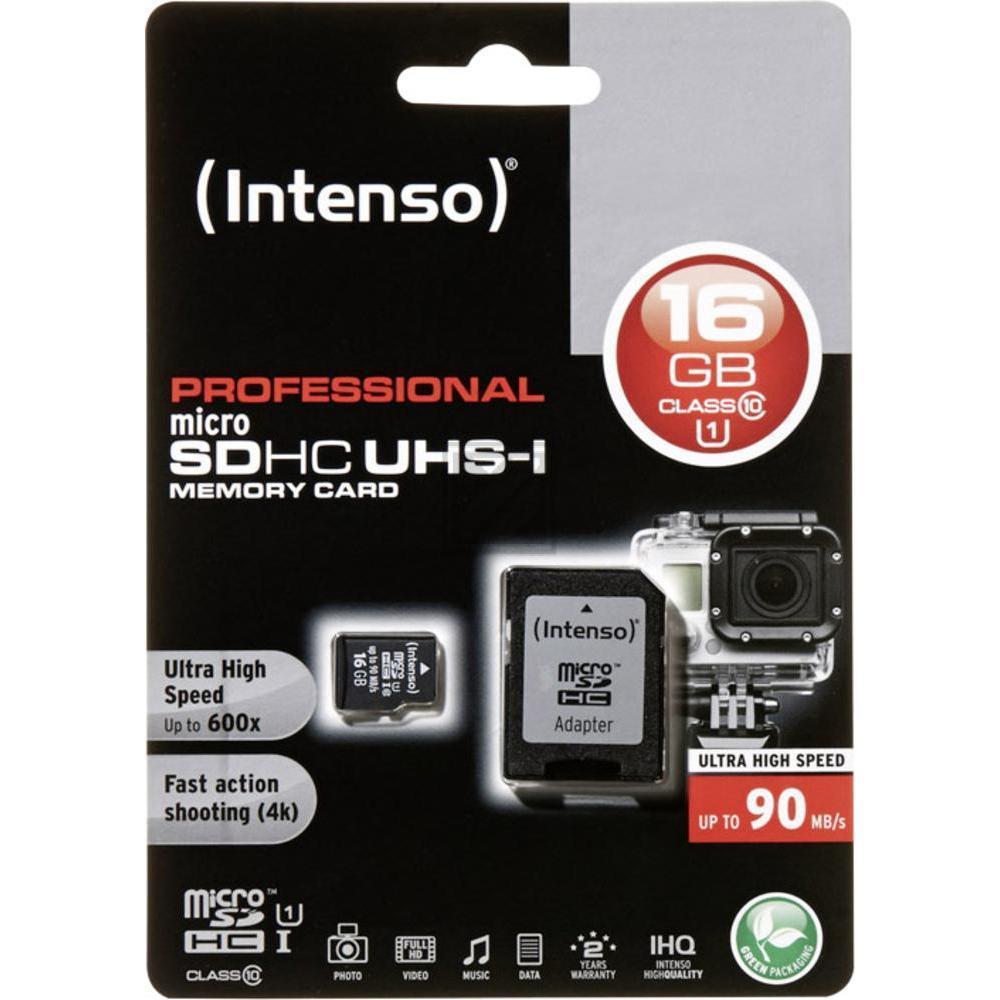 INTENSO MICRO SDHC KARTE UHSI 16GB 3433470 Klasse 10 mit Adapter