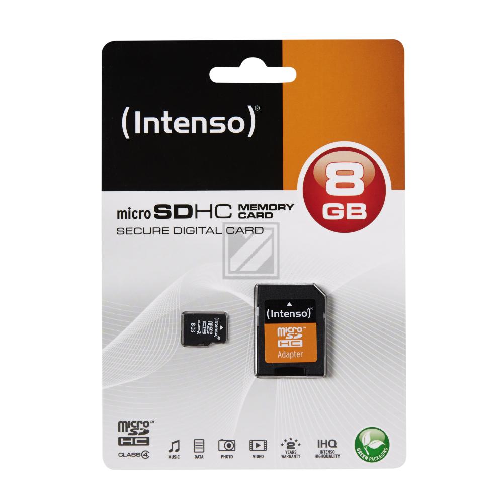INTENSO MICRO SD SPEICHERKARTE 8GB 3403460 Klasse 4 mit SD Adapter