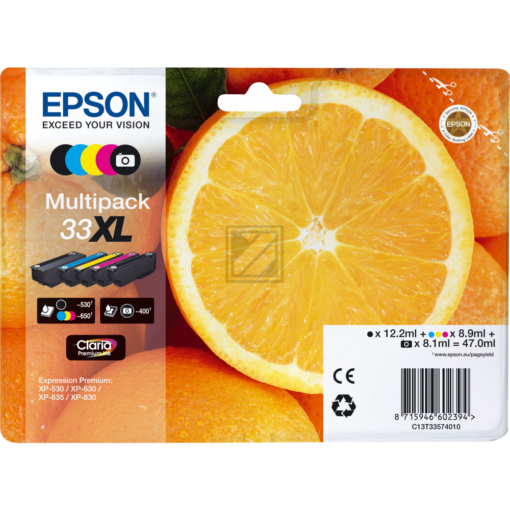 Epson Tintenpatrone gelb, magenta, photo schwarz, schwarz, cyan HC (C13T33574021, T3357)