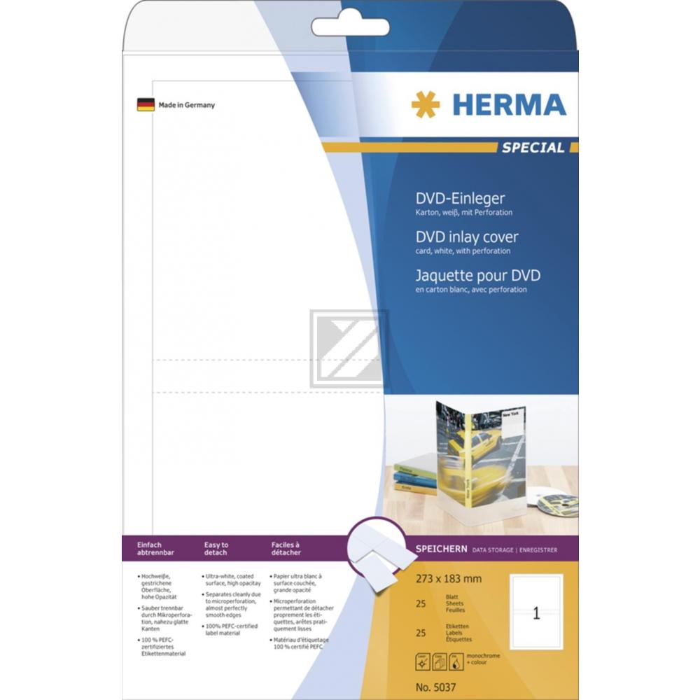 Herma DVD-Einleger A4 weiß 273 x 183 mm Karton nicht klebend Inh.25