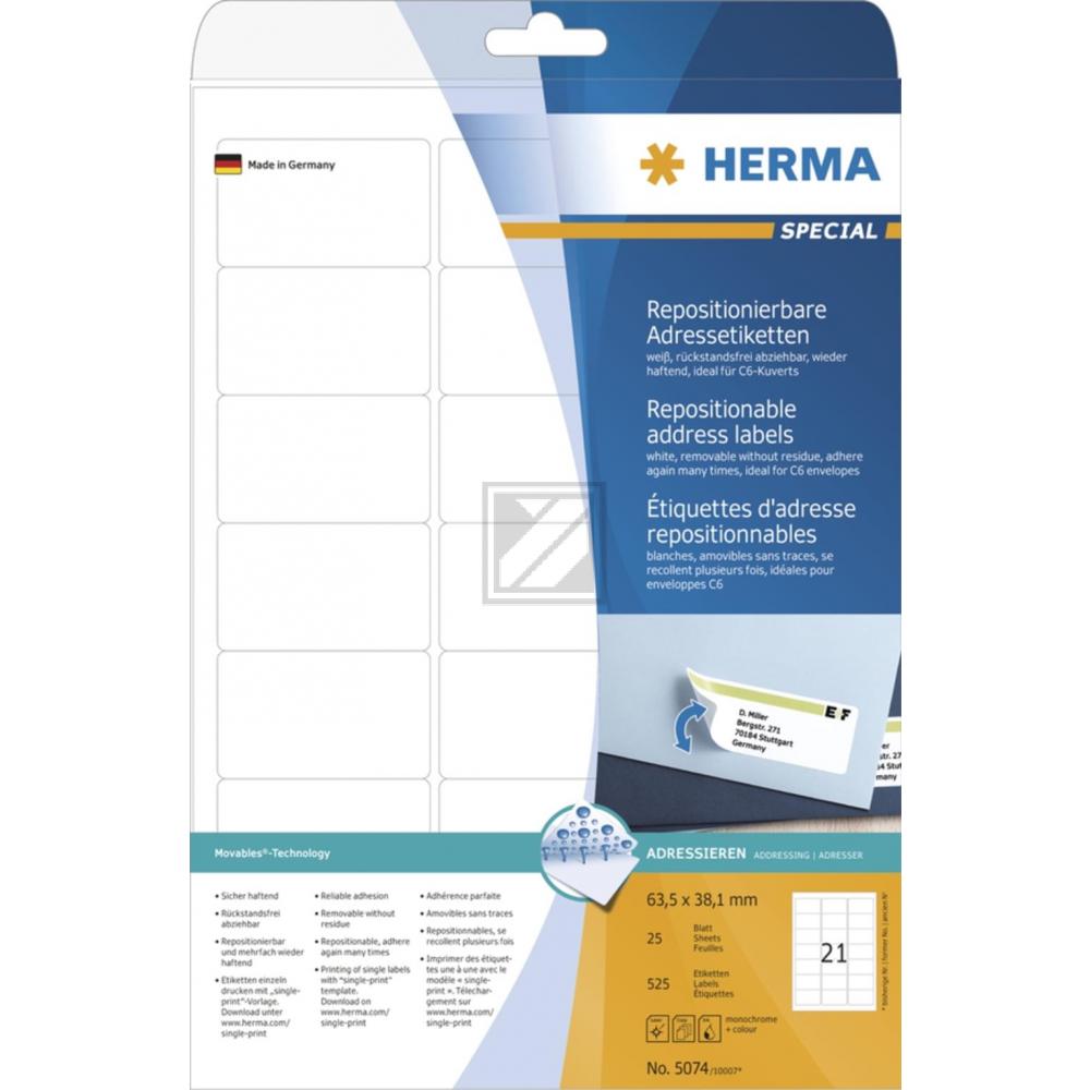 Herma Adressetiketten A4 weiß 63,5 x 38,1 mm ablösbar Papier Inh.525