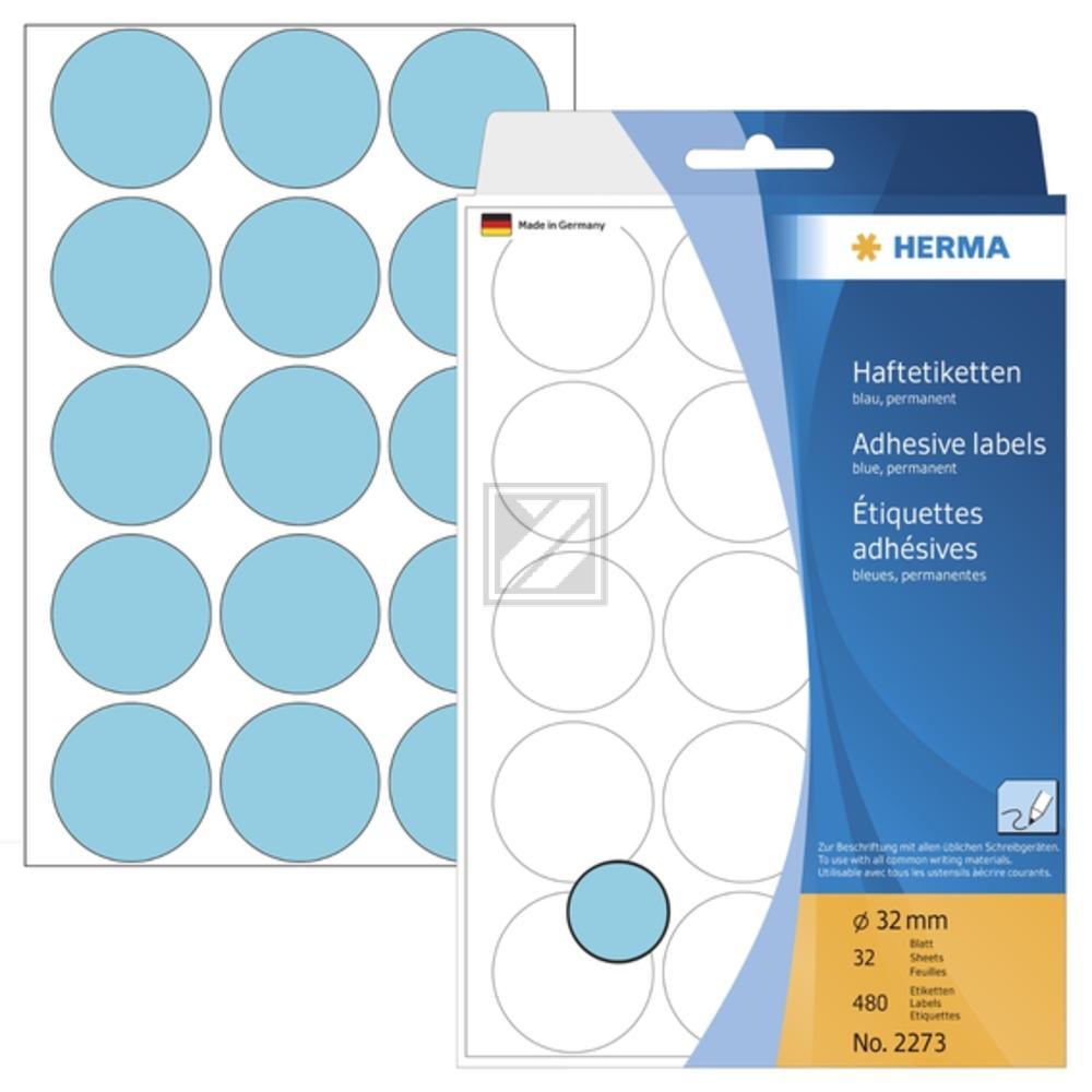 Herma Vielzwecketiketten blau ø 32 mm rund Papier matt Inh.480