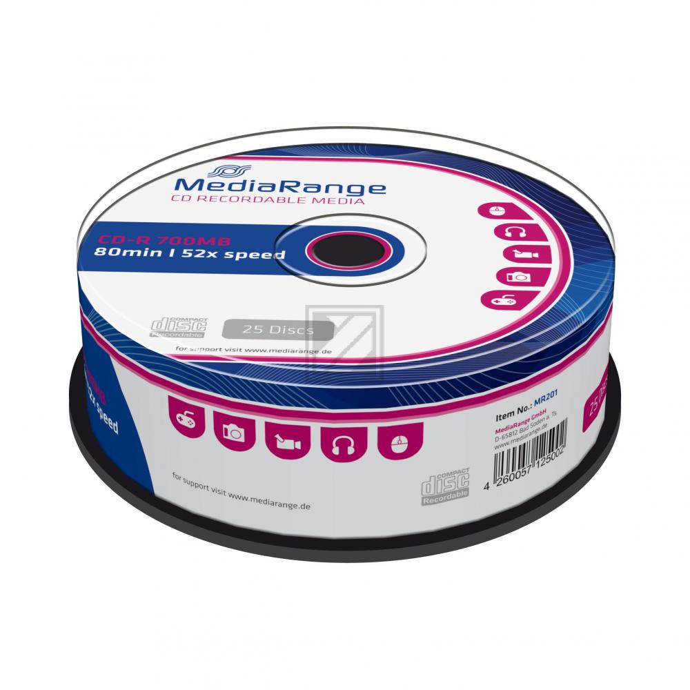 MEDIARANGE CDR80 700MB 52x (25) CB MR201 Cake Box
