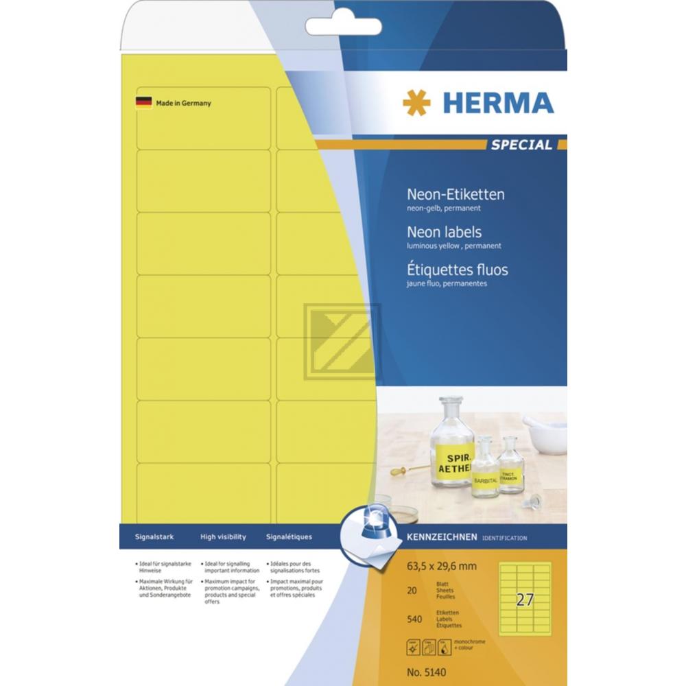 Herma Etikett A4 neon-gelb 63,5 x 29,6 mm Papier matt Inh.540