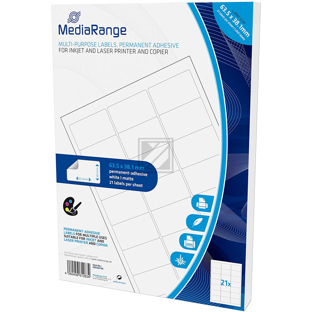 MEDIARANGE ETIKETTEN 63,5x38,1mm WEISS MRINK148 1050Stk universal stark haftend