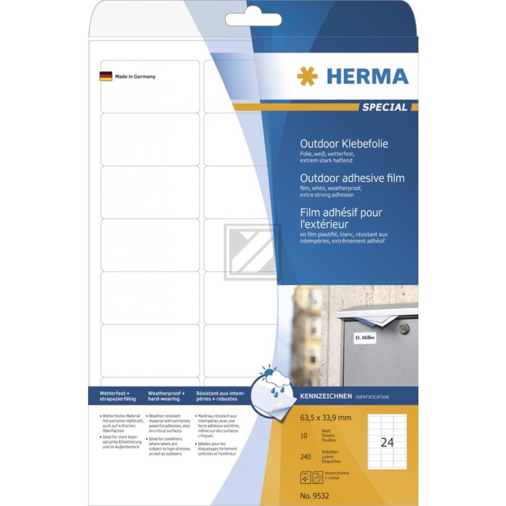 Herma Outdoor-Etiketten weiß 63,5 x 33,9 mm Klebefolie matt Inh.240