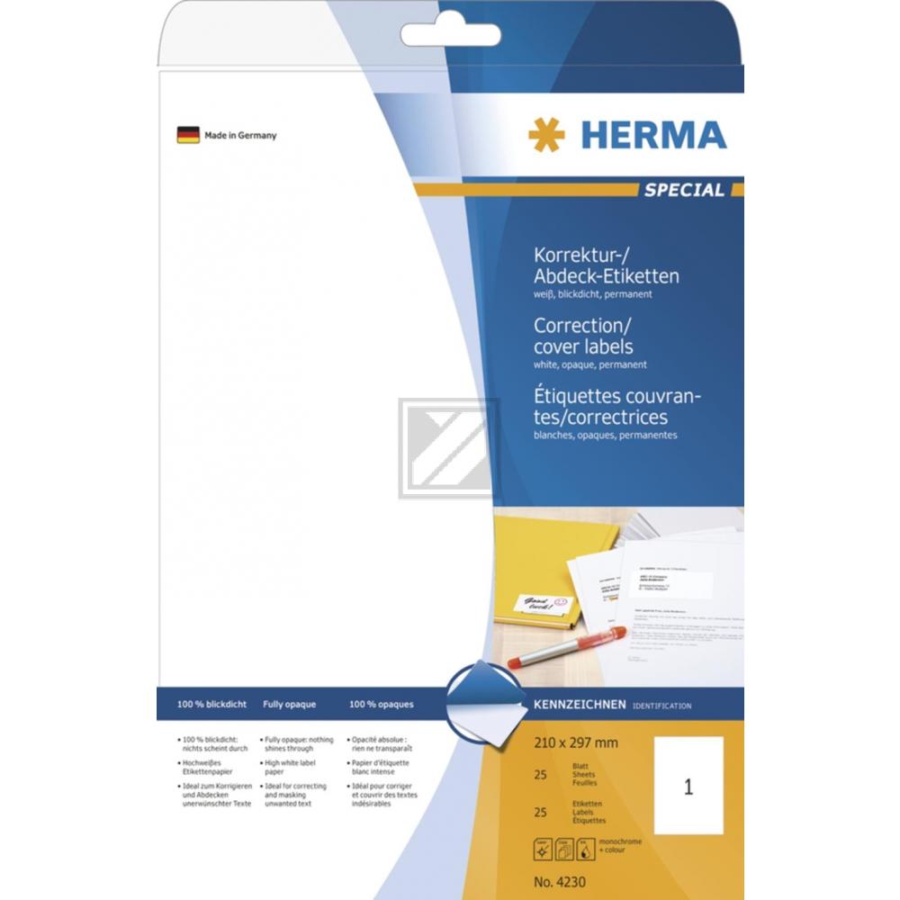 Herma Abdeck-Etiketten weiß 210 x 297 mm Papier blickdicht Inh.25