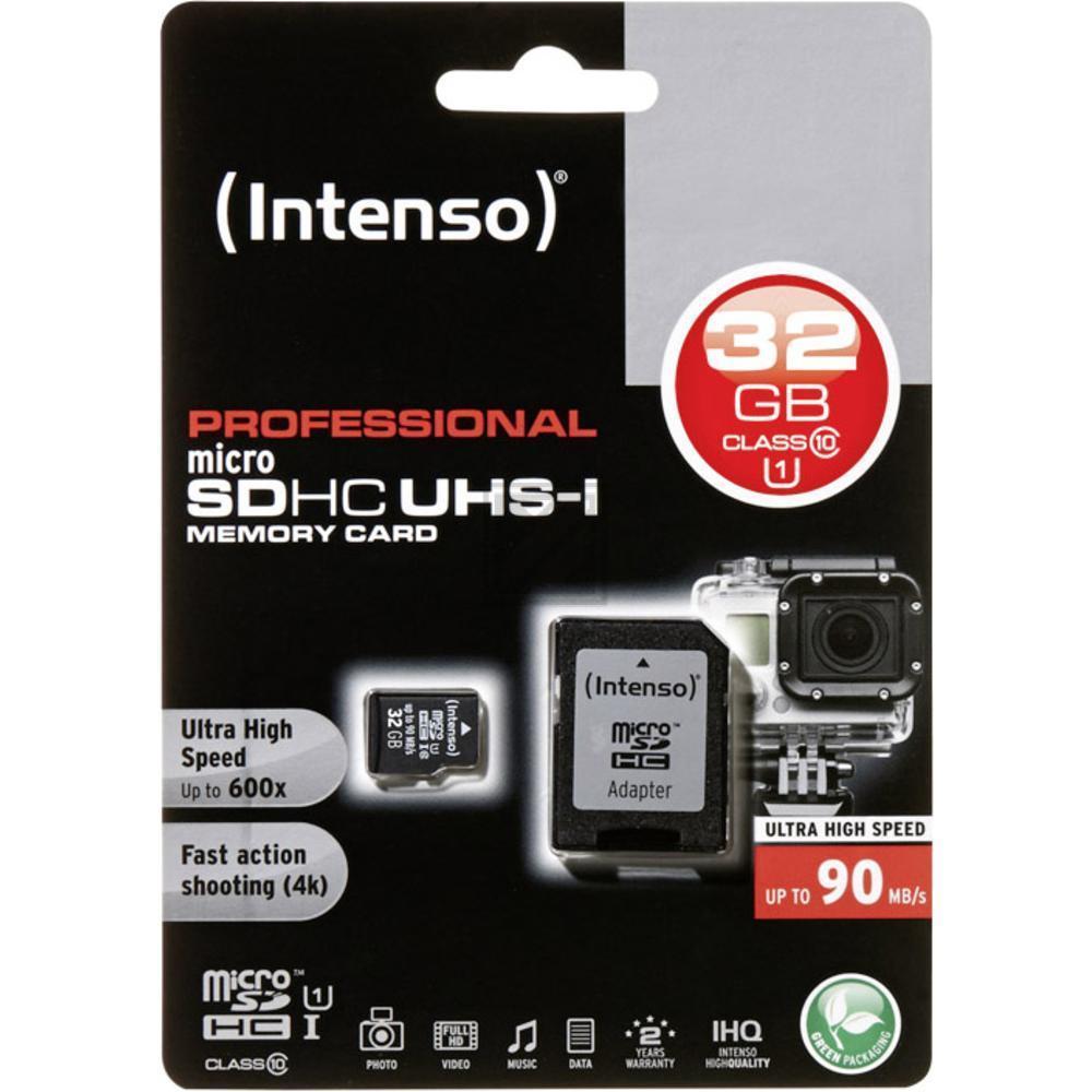 INTENSO MICRO SDHC KARTE UHSI 32GB 3433480 Klasse 10 mit Adapter
