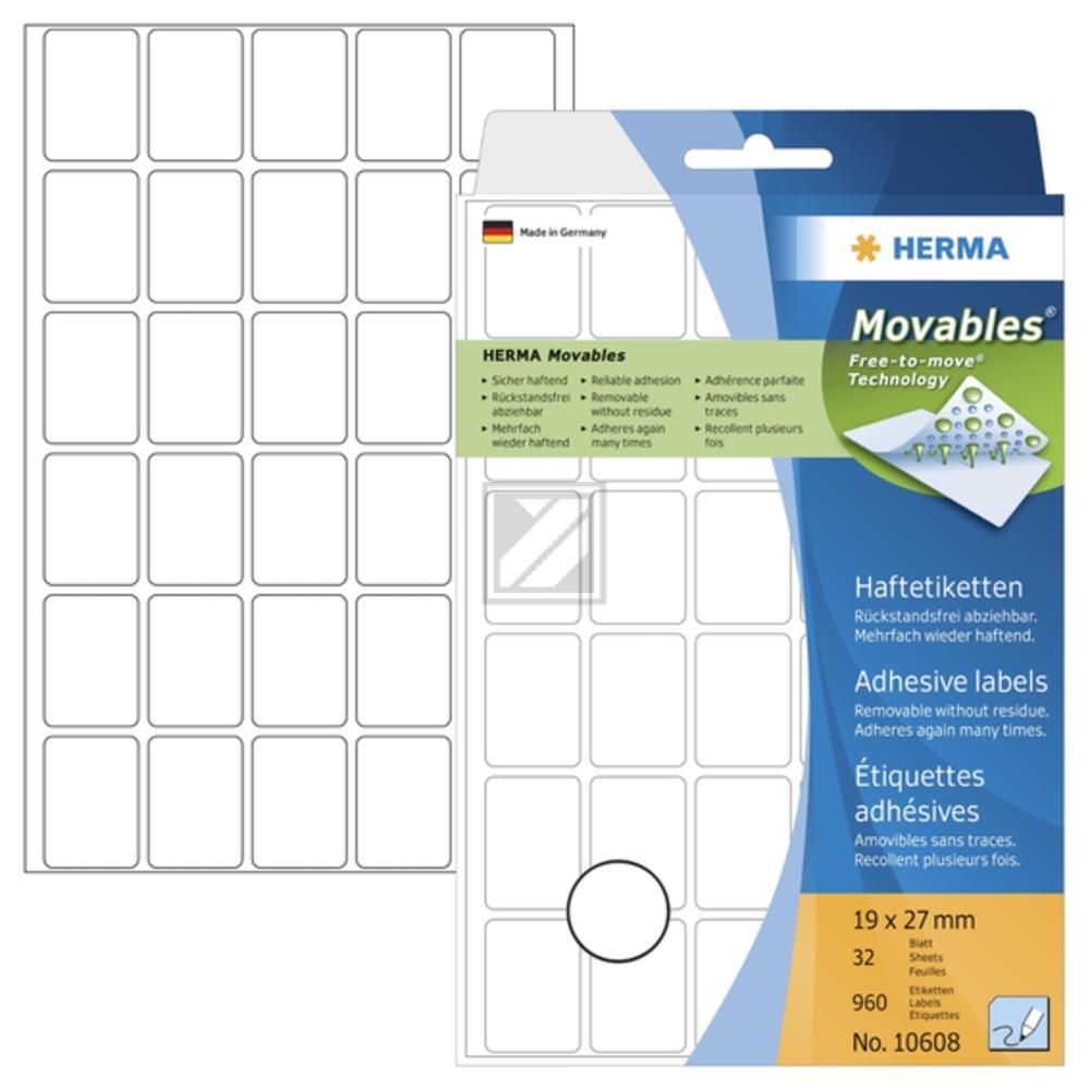 Herma Vielzwecketiketten weiß 19 x 27 mm ablösbar Papier Inh.960
