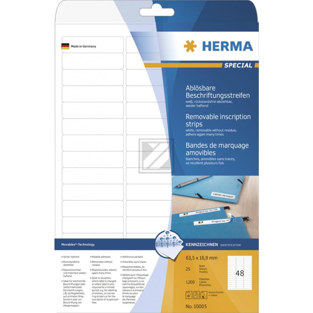 Herma Beschriftungsstreifen A4 63,5 x 16,9 mm weiß Papier matt Inh.1200 ablösbar
