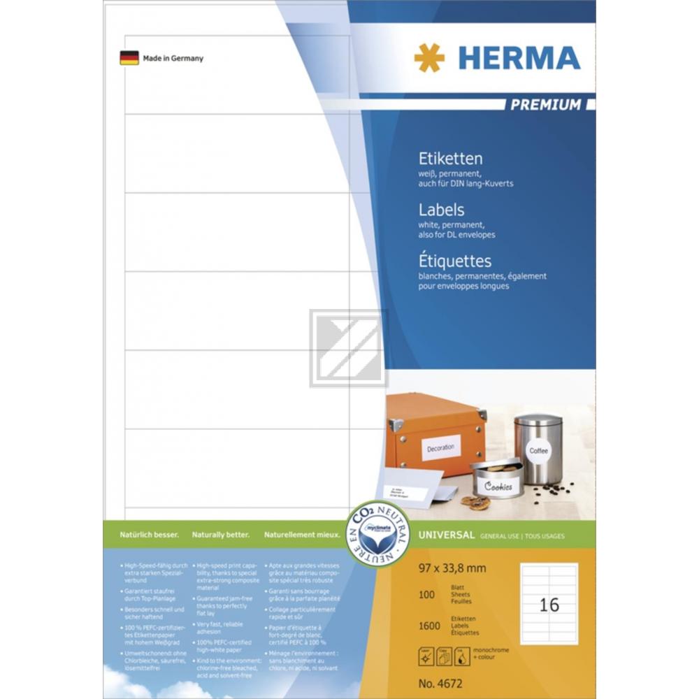 Herma Etiketten A4 weiß 97,0 x 33,8 mm Papier matt Inh.1600