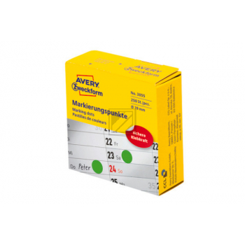AVERY ZW. Markierungspunkte 19mm 3855 grün, Spender 250 Stück
