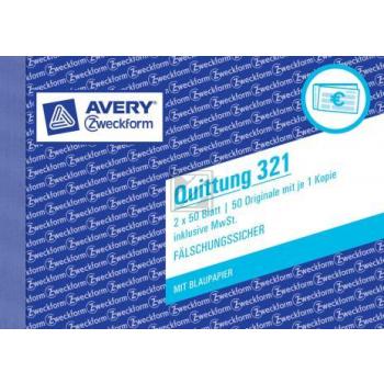 AZ Quittungen 321 A6 quer weiß/weiß Inh.2 x 50 Blatt Avery Zweckform