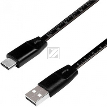LogiLink USB Kabel mit Lineal, USB 2.0 zu micro-USB 1 m, schwarz