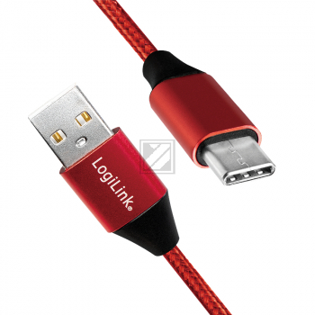 LogiLink USB Kabel, USB 2.0 zu USB-C 1 m, rot