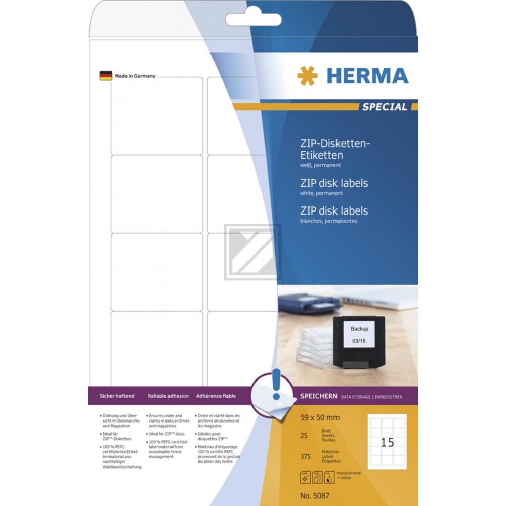 Herma ZIP-Disk-Etiketten A4 weiß 59 x 50 mm Papier matt Inh.375