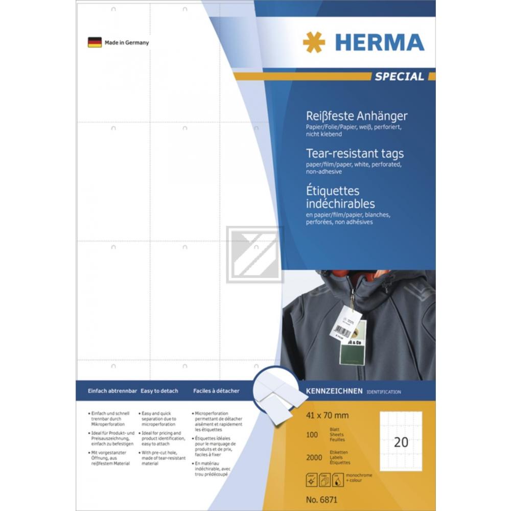 Herma Anhänger A4 weiß stabil 42 x 70 mm Papier/Folie/Papier Inh.2000 nicht klebend perforiert