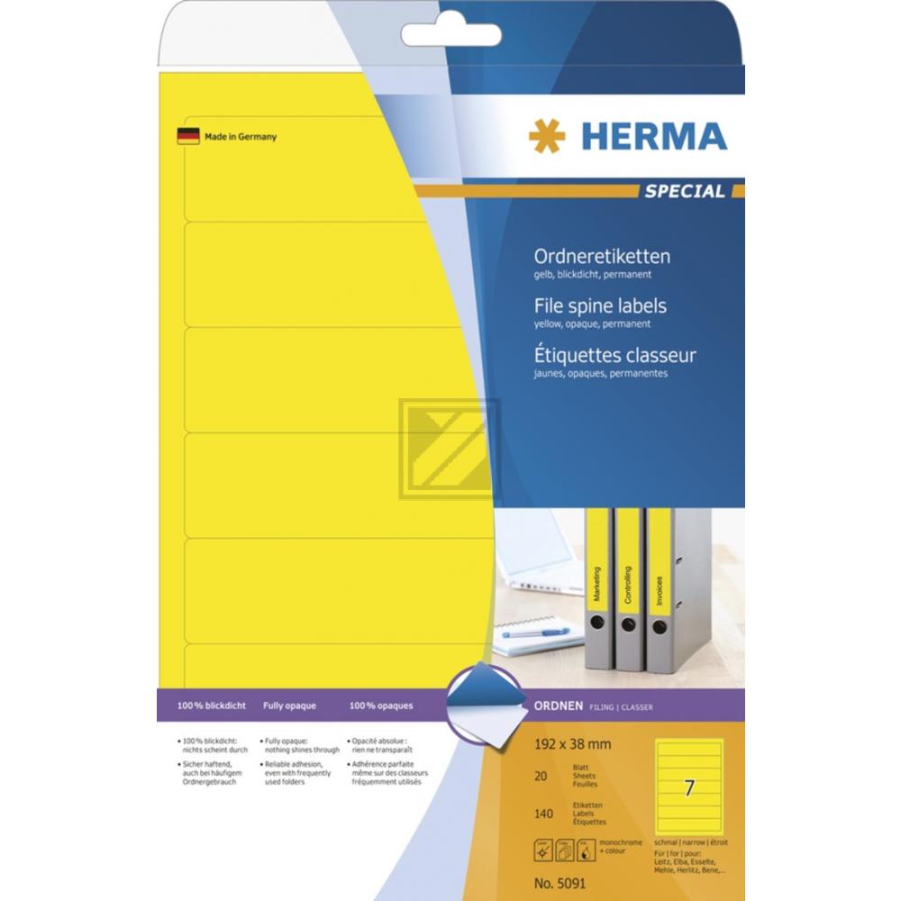 Herma Ordneretiketten gelb 192 x 38 mm Papier blickdicht Inh.140 St