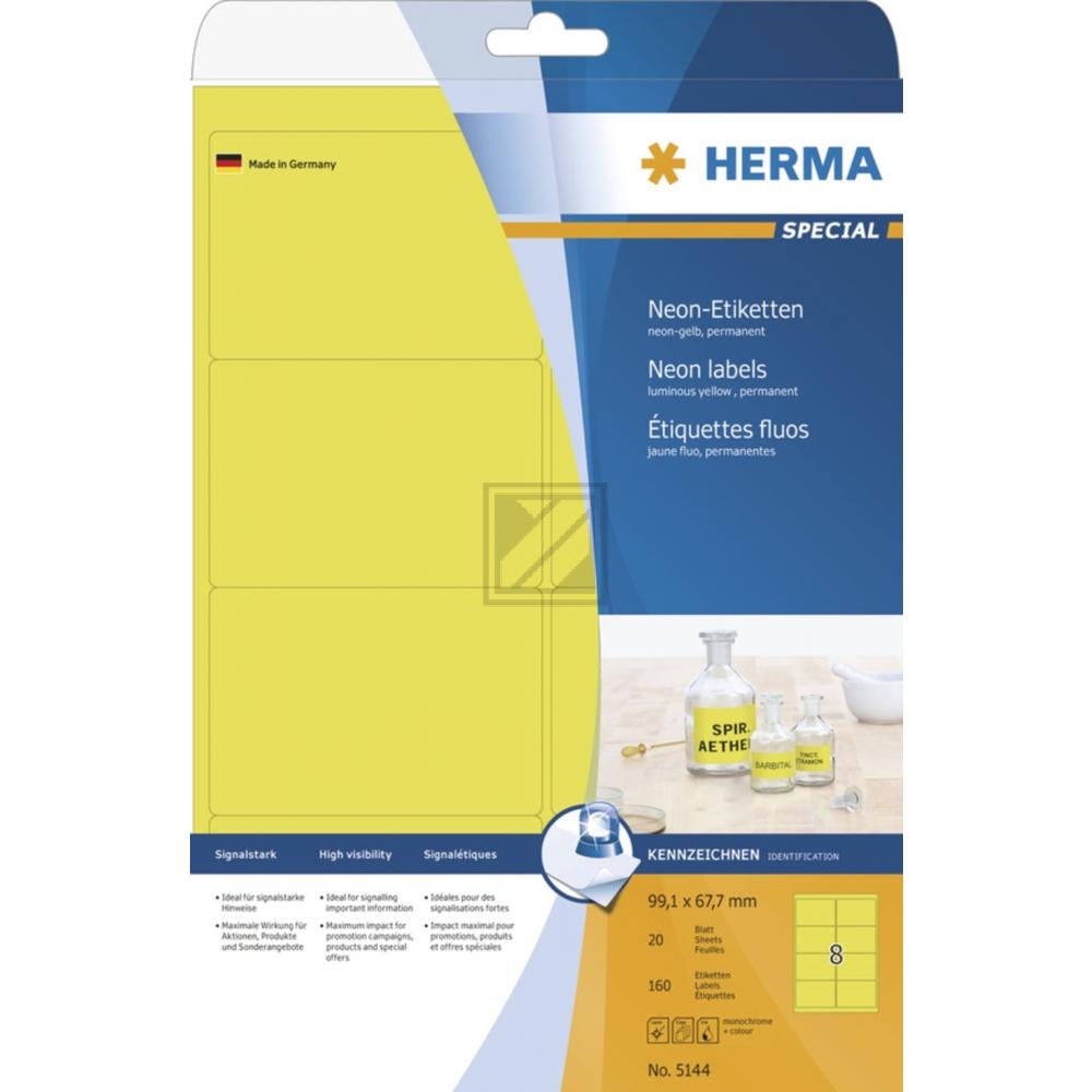 Herma Etikett A4 neon-gelb 99,1 x 67,7 mm Papier matt Inh.160