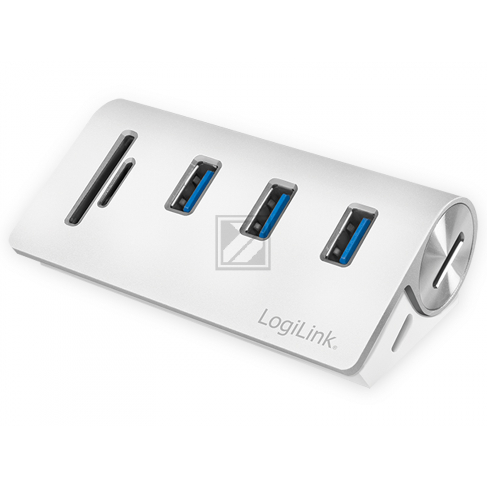 LogiLink USB 3.0 Hub, 3-Ports + Kartenleser, silber