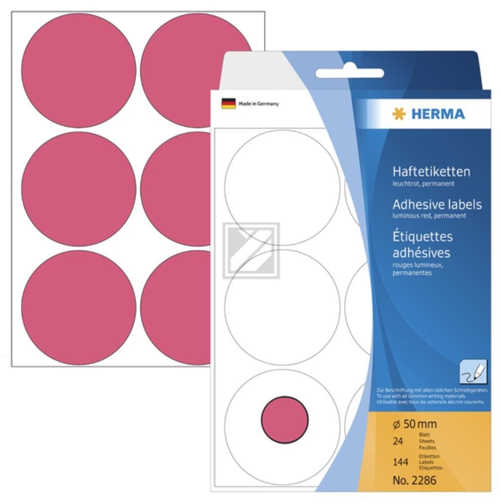 Herma Vielzwecketiketten l.rot ø 50 mm rund Papier matt Inh.144