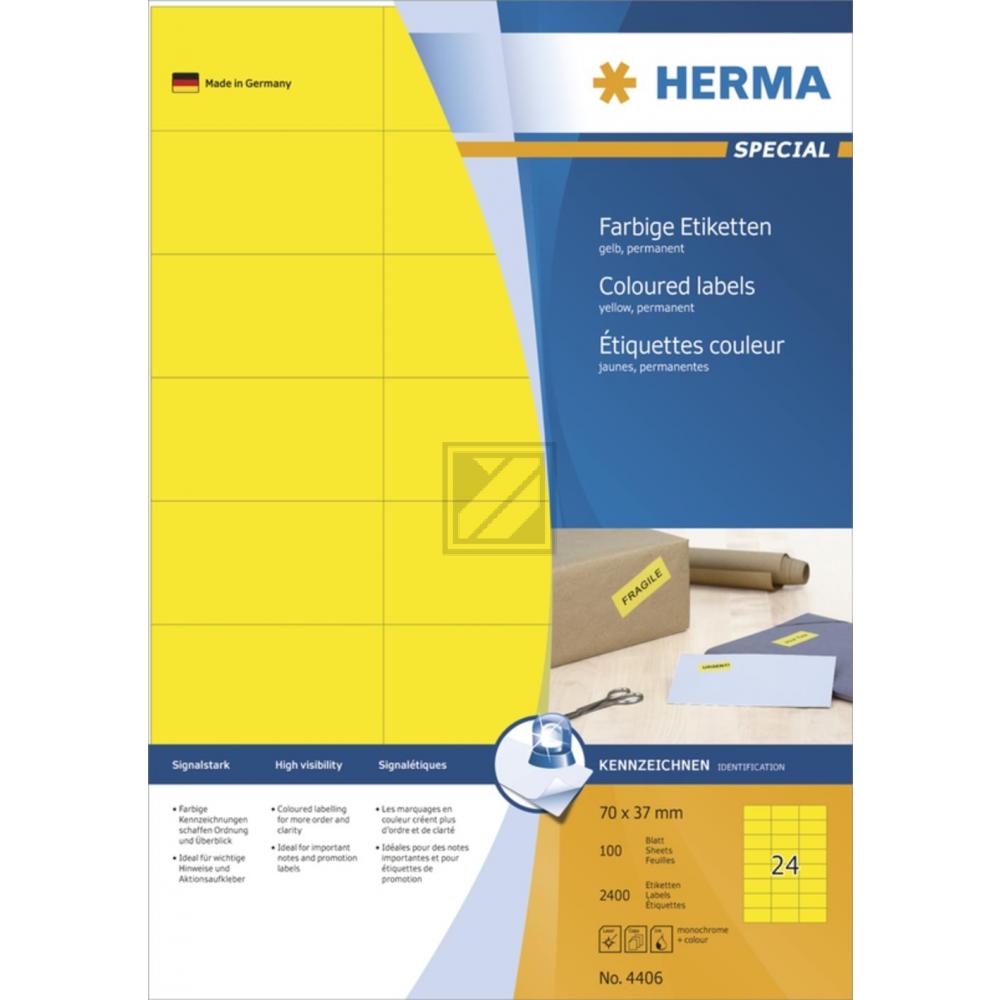 Herma Etiketten A4 gelb 70 x 37 mm Papier matt Inh.2400