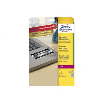 AVERY ZW. Typenschild-Etik. 63,5x29,6mm L6011-8 silber 8 Blatt/216 Stk.