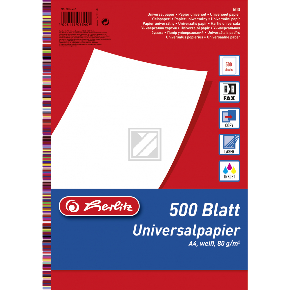 Herlitz Universalpapier A4 weiß Inh.500 80g/qm (05033402)