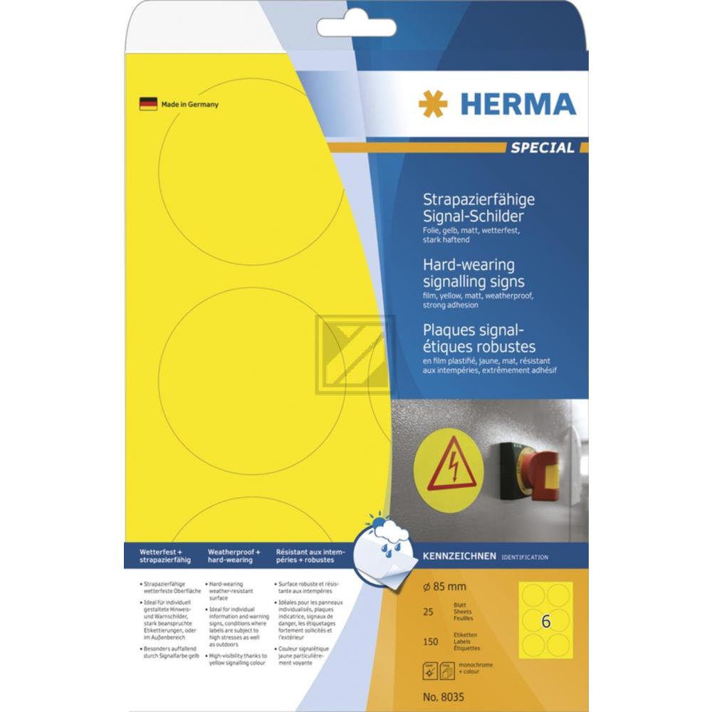 Herma Signal-Schilder A4 gelb ø 85 mm Folie matt Inh.150 stark haftend wetterfest