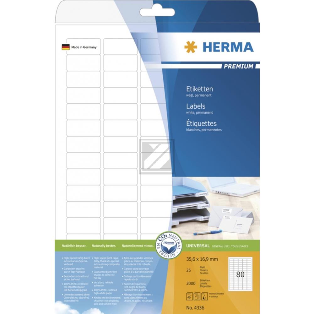 Herma Etiketten A4 weiß 35,6 x 16,9 mm Papier matt Inh.2000 25 Blatt