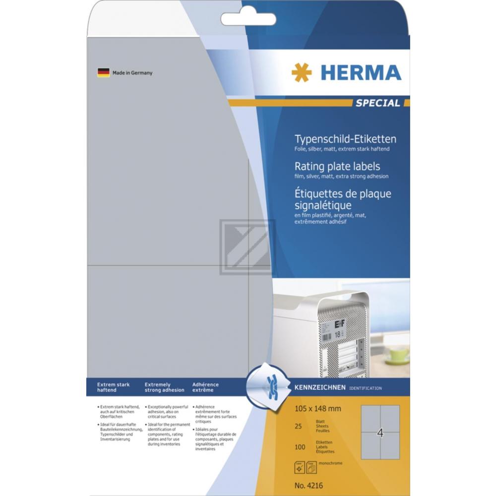 Herma Typenschildetiketten A4 silber 105 x 148 mm extrem stark haftend Folie matt Inh.100