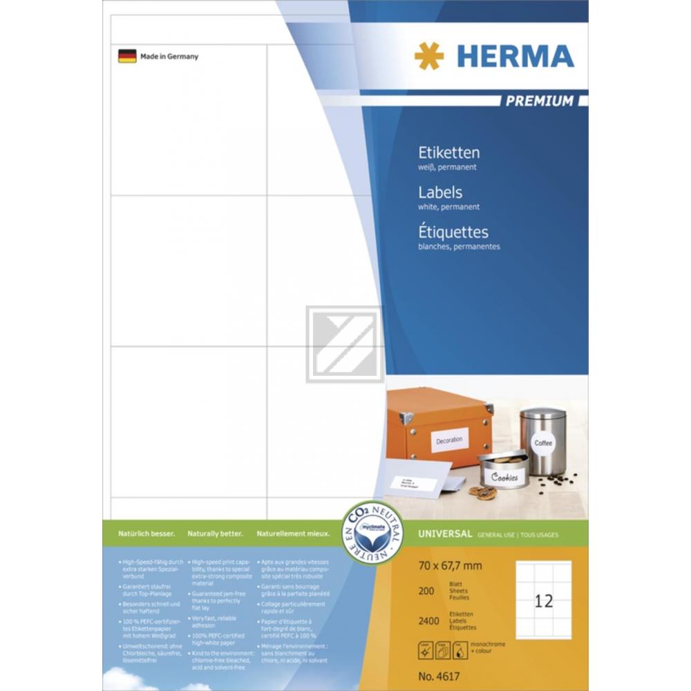 Herma Etiketten A4 weiß 70 x 67,7 mm Papier matt Inh.2400 Premium