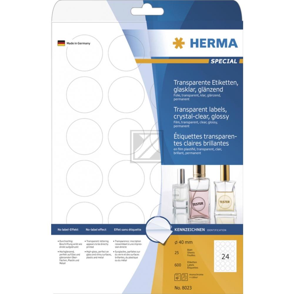 Herma Folien-Etiketten A4 rund ø 40 mm transparent Inh.600 klar glänzend