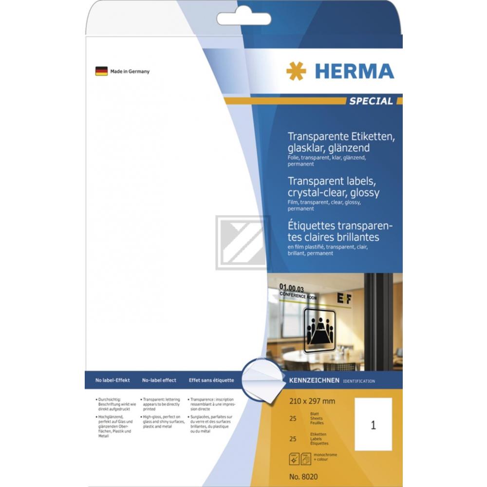 Herma Folien-Etiketten A4 210 x 297 mm transparent Inh.25 klar glänzend
