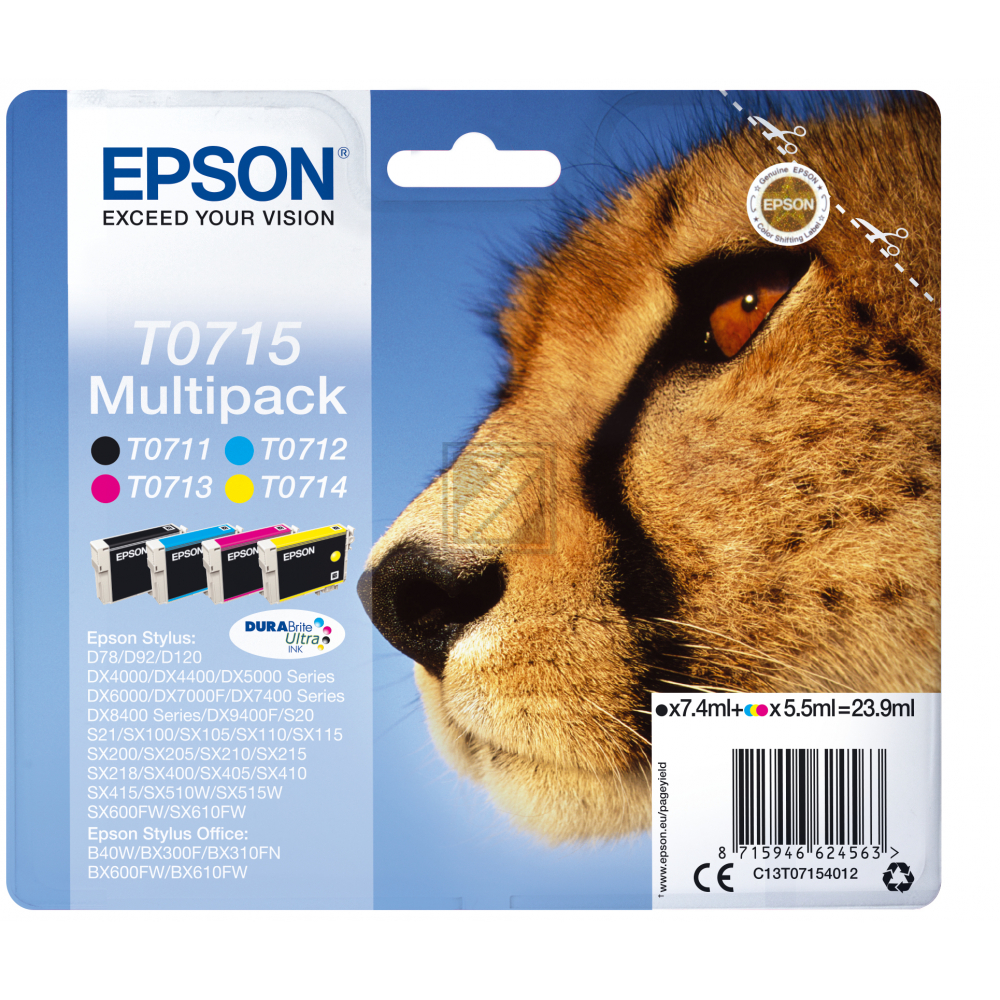 Epson Tintenpatrone gelb, magenta, schwarz, cyan (C13T07154012, T0715)