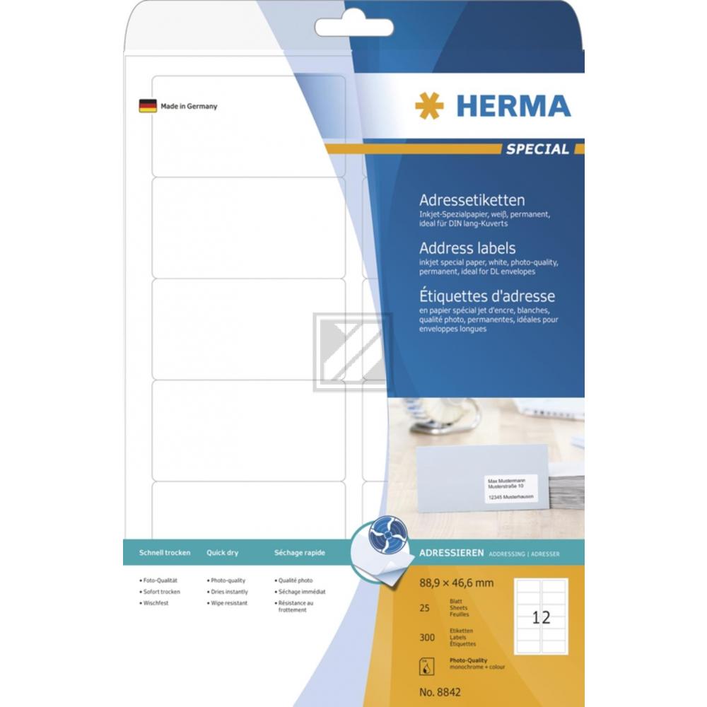 Herma InkJet Etiketten A4 88,9 x 46,6 mm weiß Papier matt Inh.300