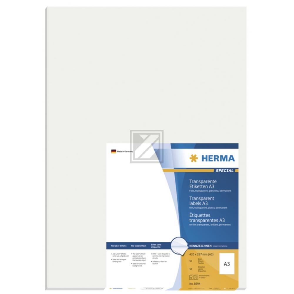 Herma A3-Etiketten transparent 297 x 420 mm Folie glänzend Inh.50