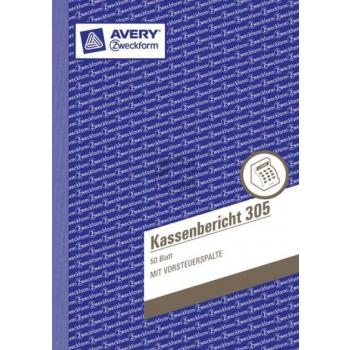 AZ Kassenbericht 305 A5 Hoch weiß Inh.50 Blatt Avery Zweckform