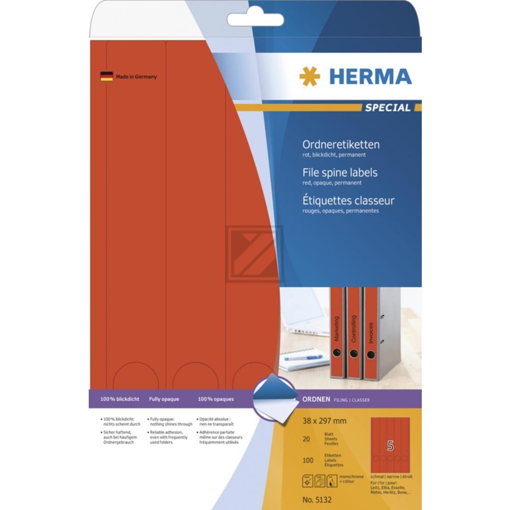 Herma Ordneretiketten rot 38 x 297 mm Papier blickdicht Inh.100 St