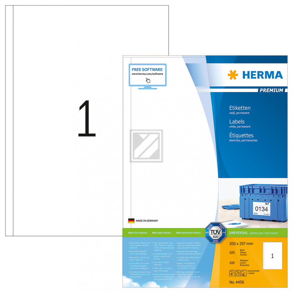 Herma Kopieretiketten 4458 1 VE = 100 Bl.