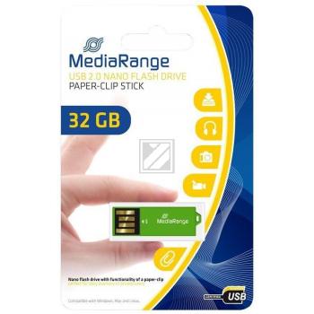 MEDIARANGE NANO USB STICK 32GB MR977 gruen mit Bueroklammer-Funktion