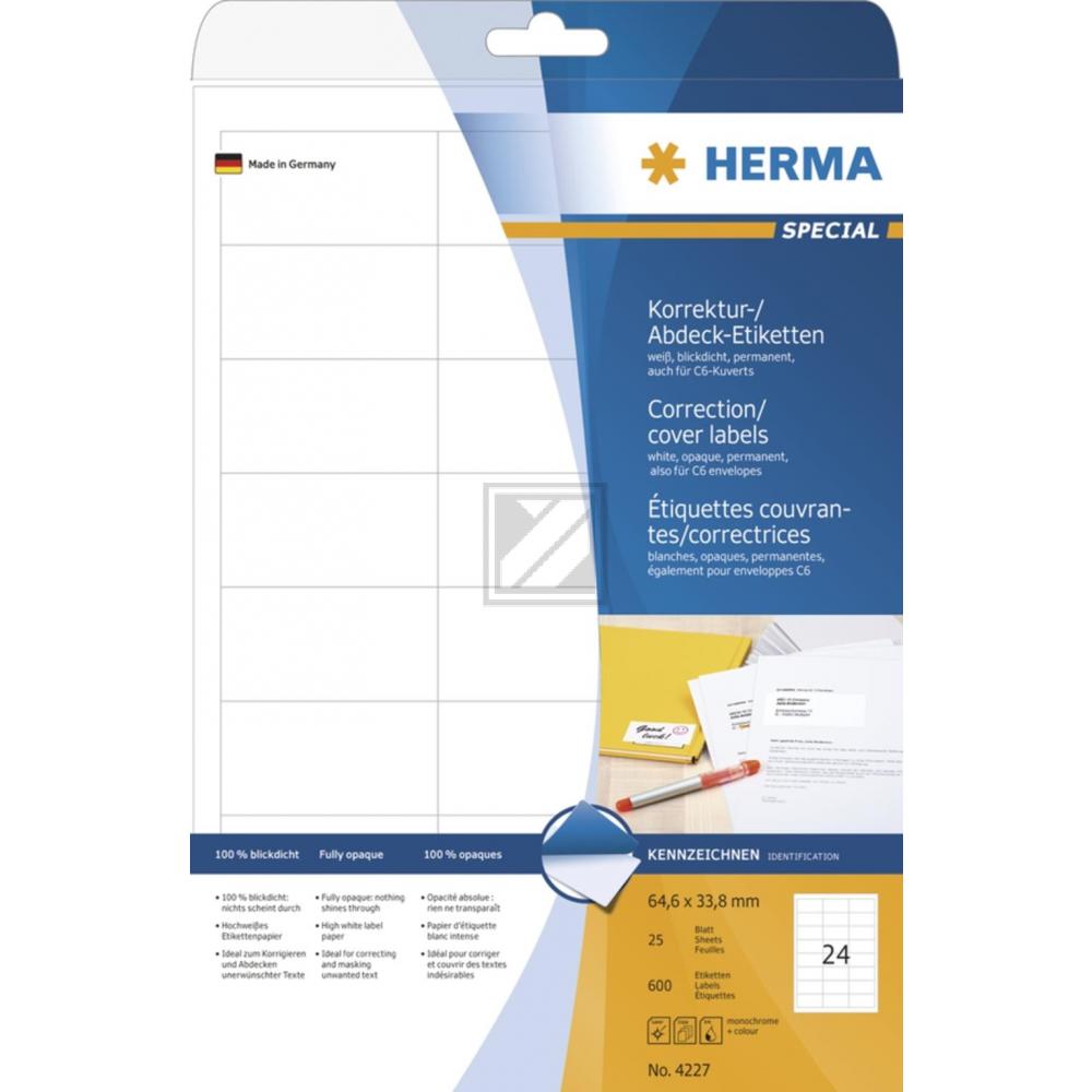 Herma Abdeck-Etiketten weiß 64,6 x 33,8 mm Papier blickdicht Inh.600