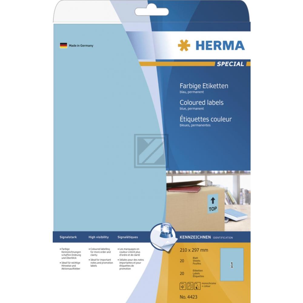 Herma Etiketten A4 blau 210 x 297 mm Papier matt Inh.20