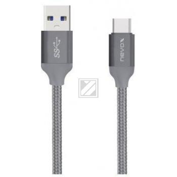 nevox USB Type C USB 3.0 Kabel Nylon geflochten 2 m  silbergrau